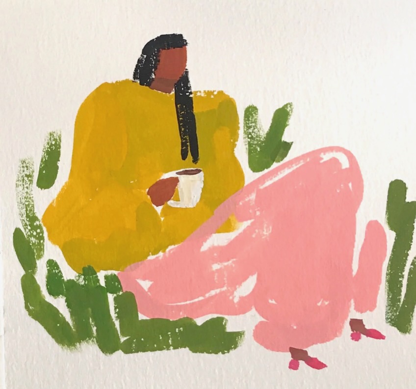 Illustration of a woman seated reading